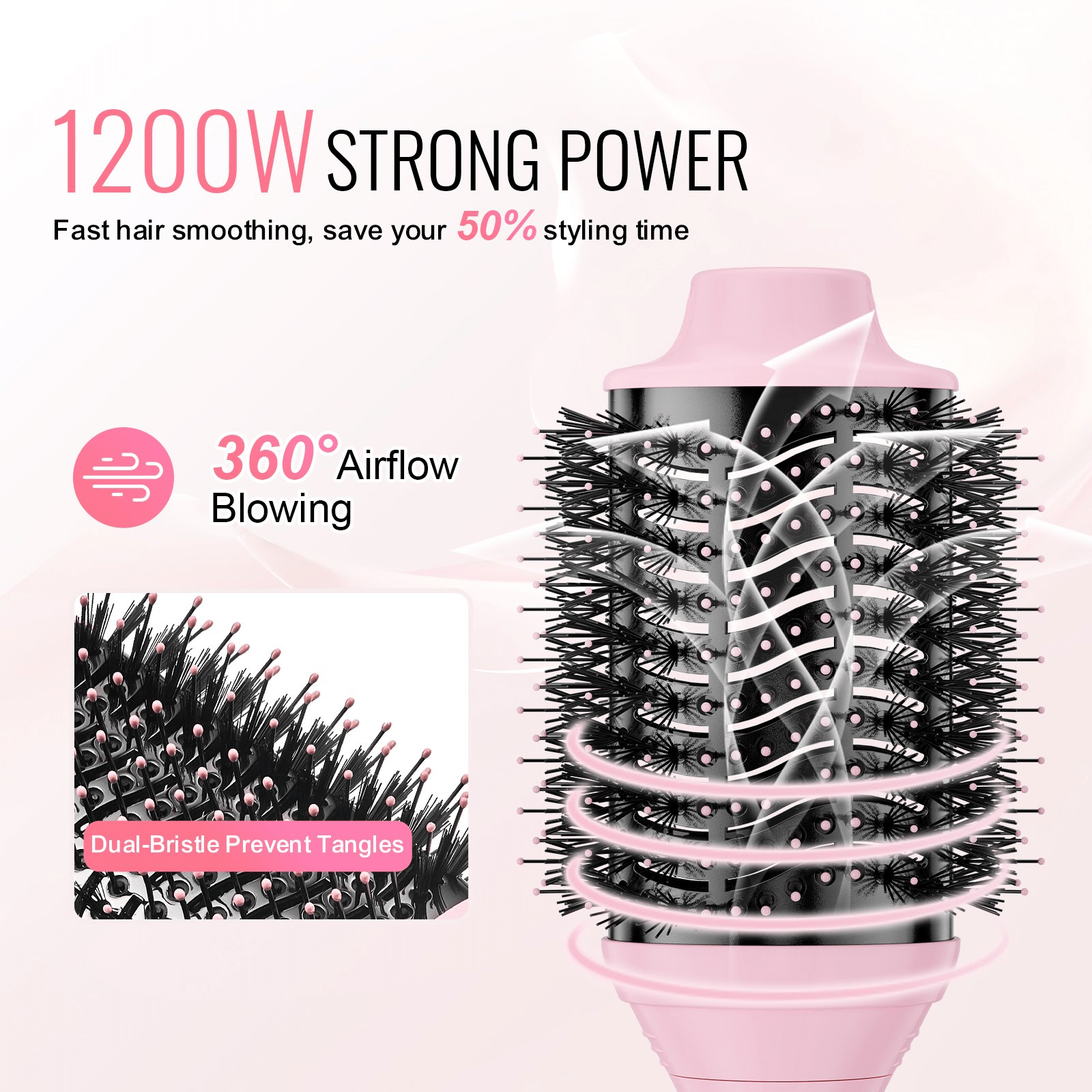VEVOR Ionic Hair Dryer Brush with Dual Interchangeable Barrels