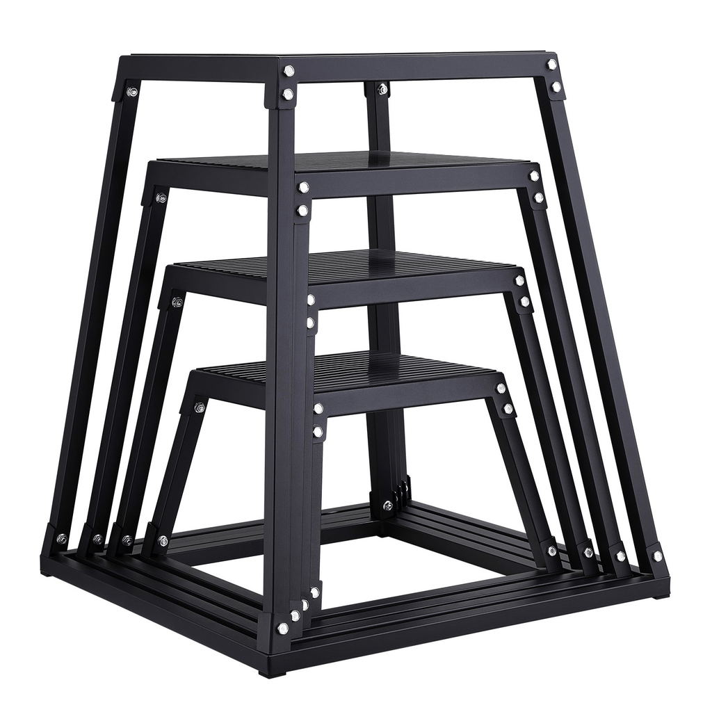 VEVOR Plyometric Jump Box Set, 12 18 24 30 Inch, Anti-Slip Steel Plyo Boxes for Home Gym Agility and Strength Training, 500 lb Capacity, Black