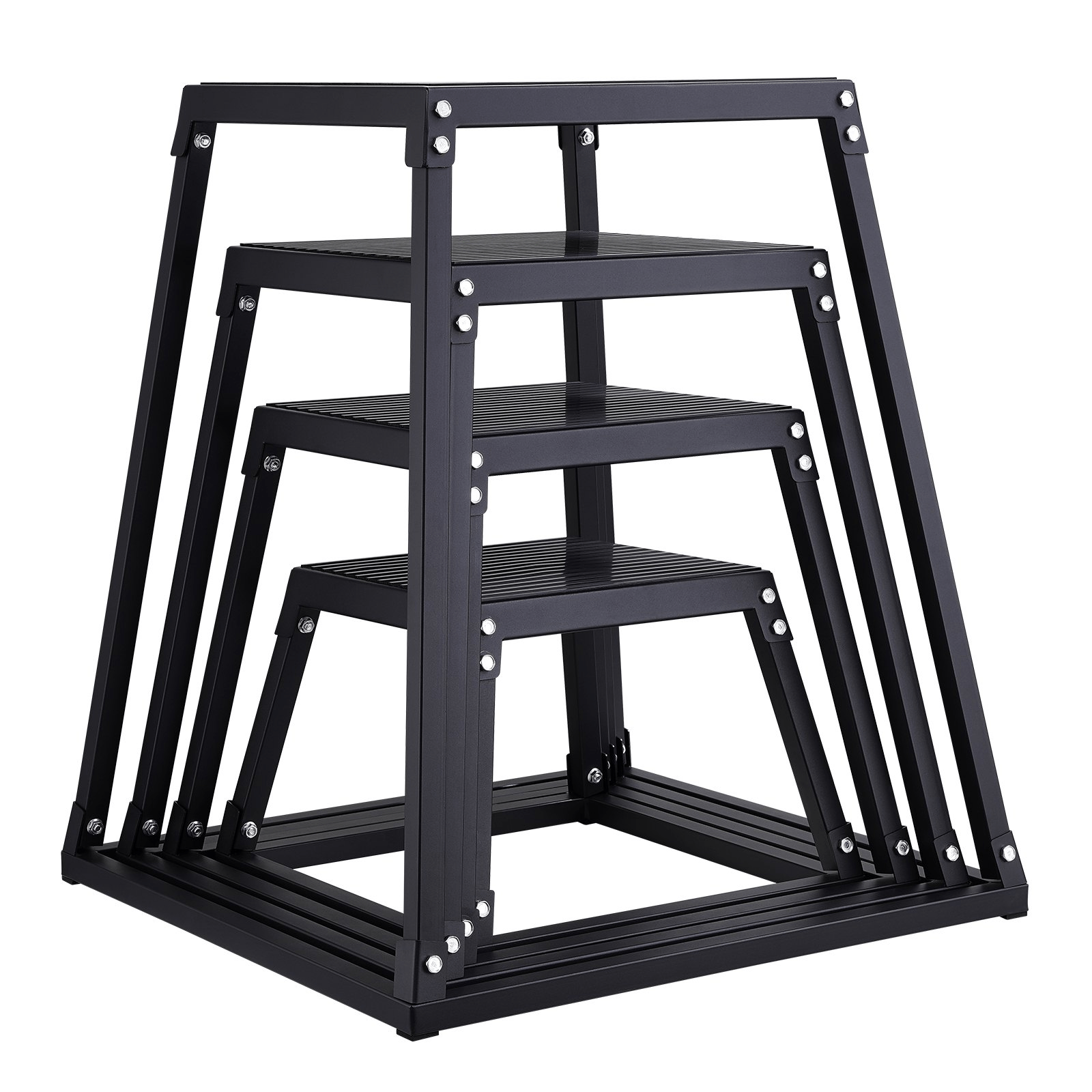 VEVOR Plyometric Jump Box Set, 12 18 24 30 Inch, Anti-Slip Steel Plyo Boxes for Home Gym Agility and Strength Training, 500 lb Capacity, Black