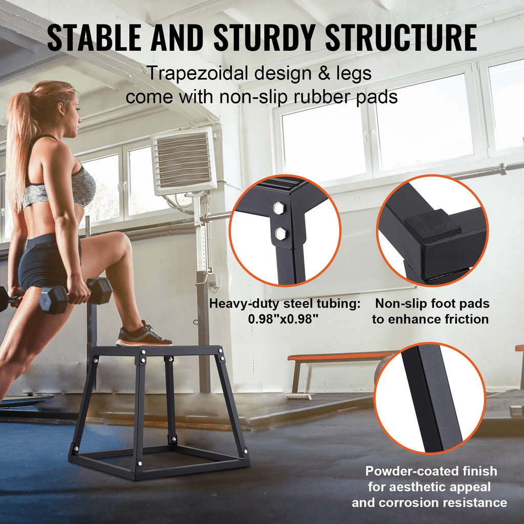 VEVOR Plyometric Jump Box Set, 12 18 24 30 Inch, Anti-Slip Steel Plyo Boxes for Home Gym Agility and Strength Training, 500 lb Capacity, Black