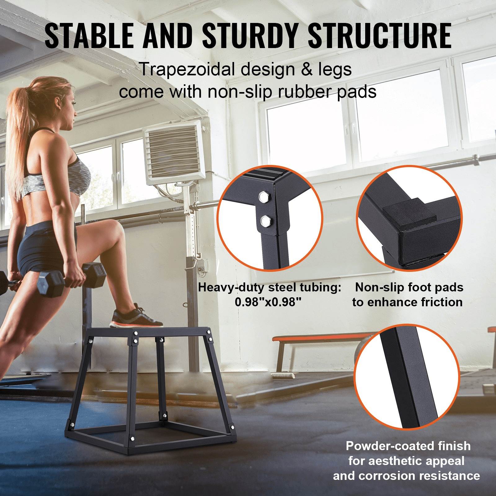VEVOR Plyometric Jump Box Set, 12 18 24 30 Inch, Anti-Slip Steel Plyo Boxes for Home Gym Agility and Strength Training, 500 lb Capacity, Black