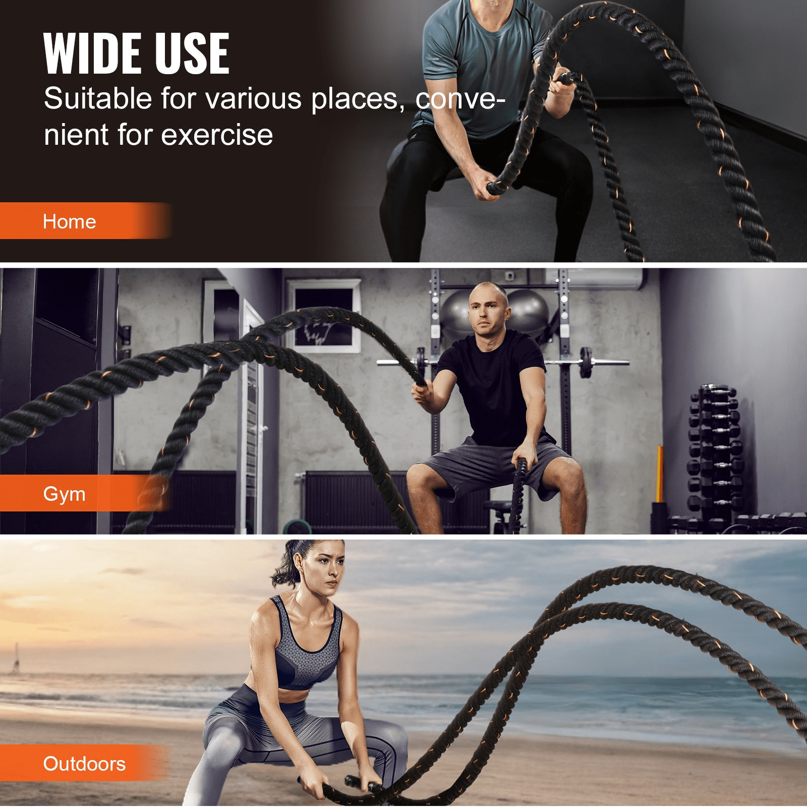VEVOR Premium Battle Rope - 1.5" x 30ft for Home Gym & Strength Training