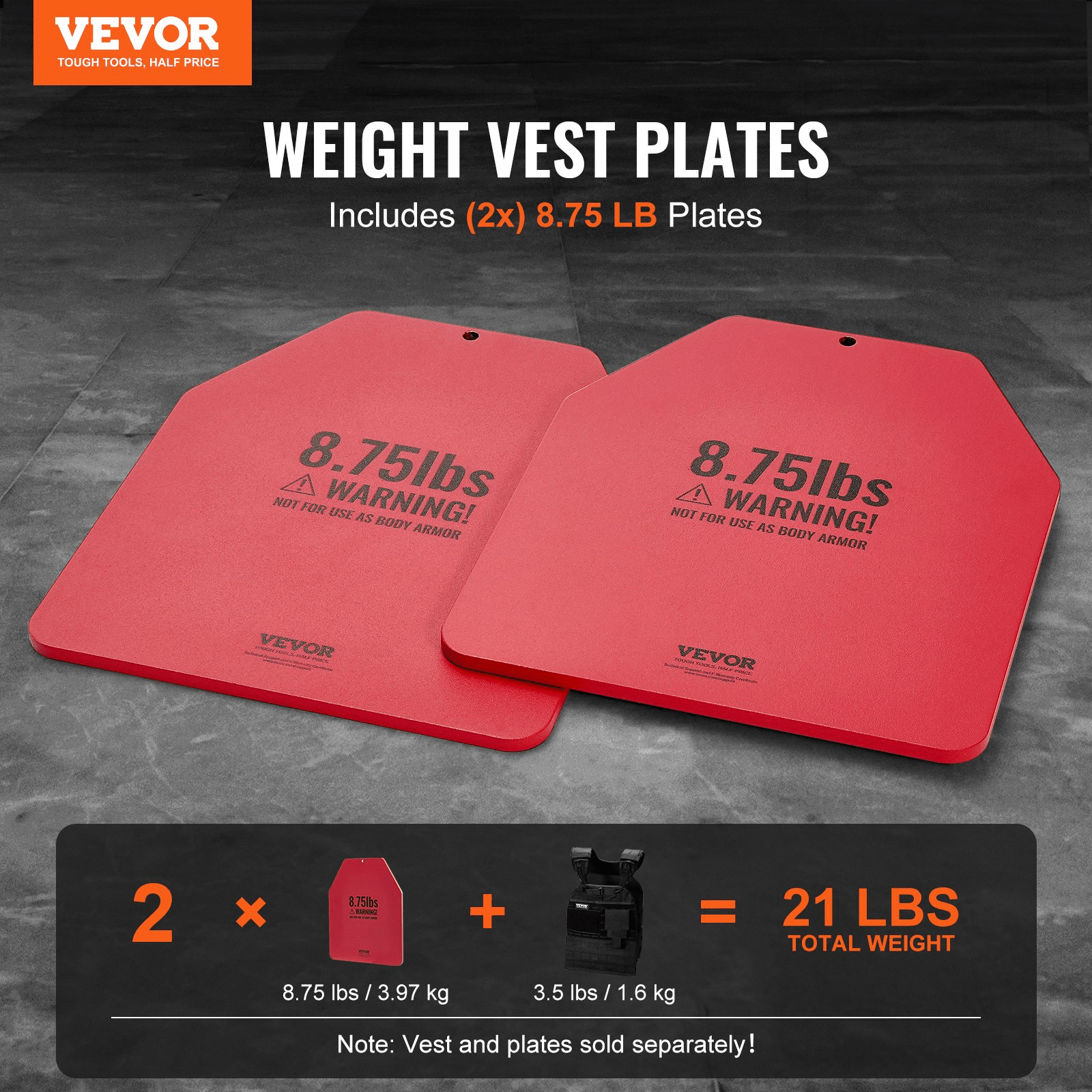 VEVOR Weight Vest Plates for Strength Training Running Workout 2x8.75 LB Plates