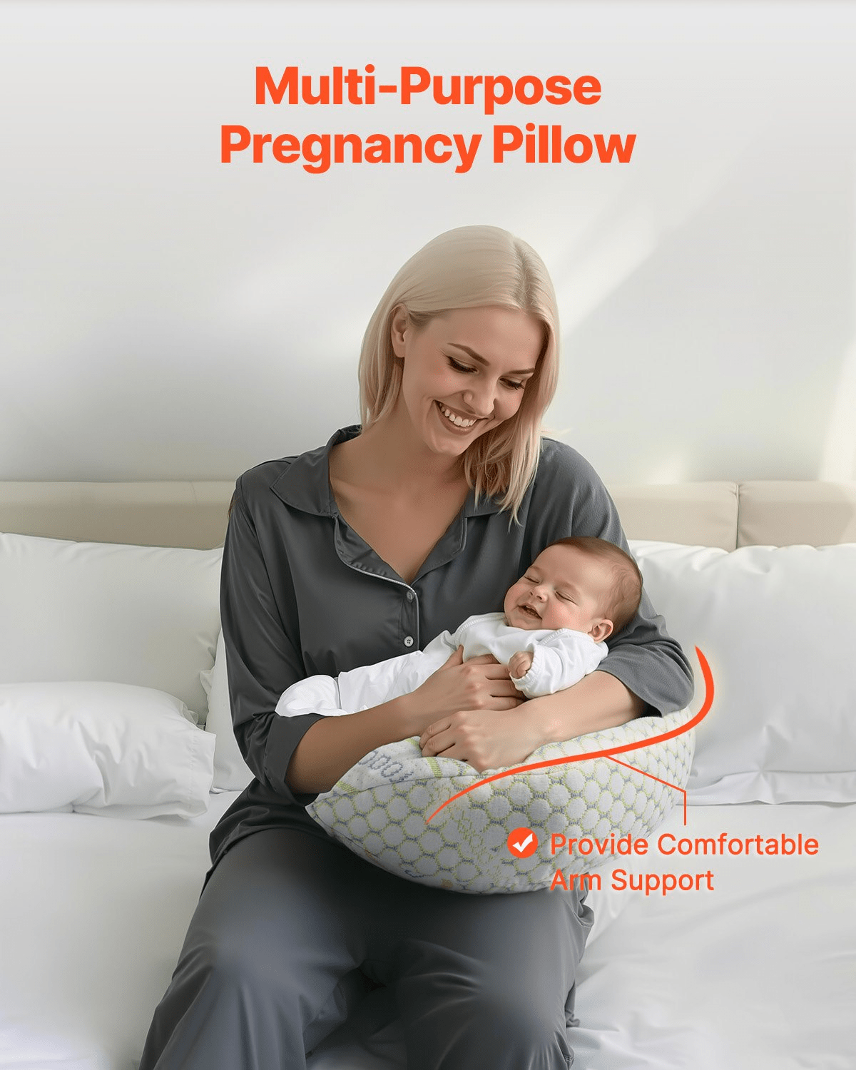 Pregnancy Wedge Pillow W Shape with Breathable Removable Cover